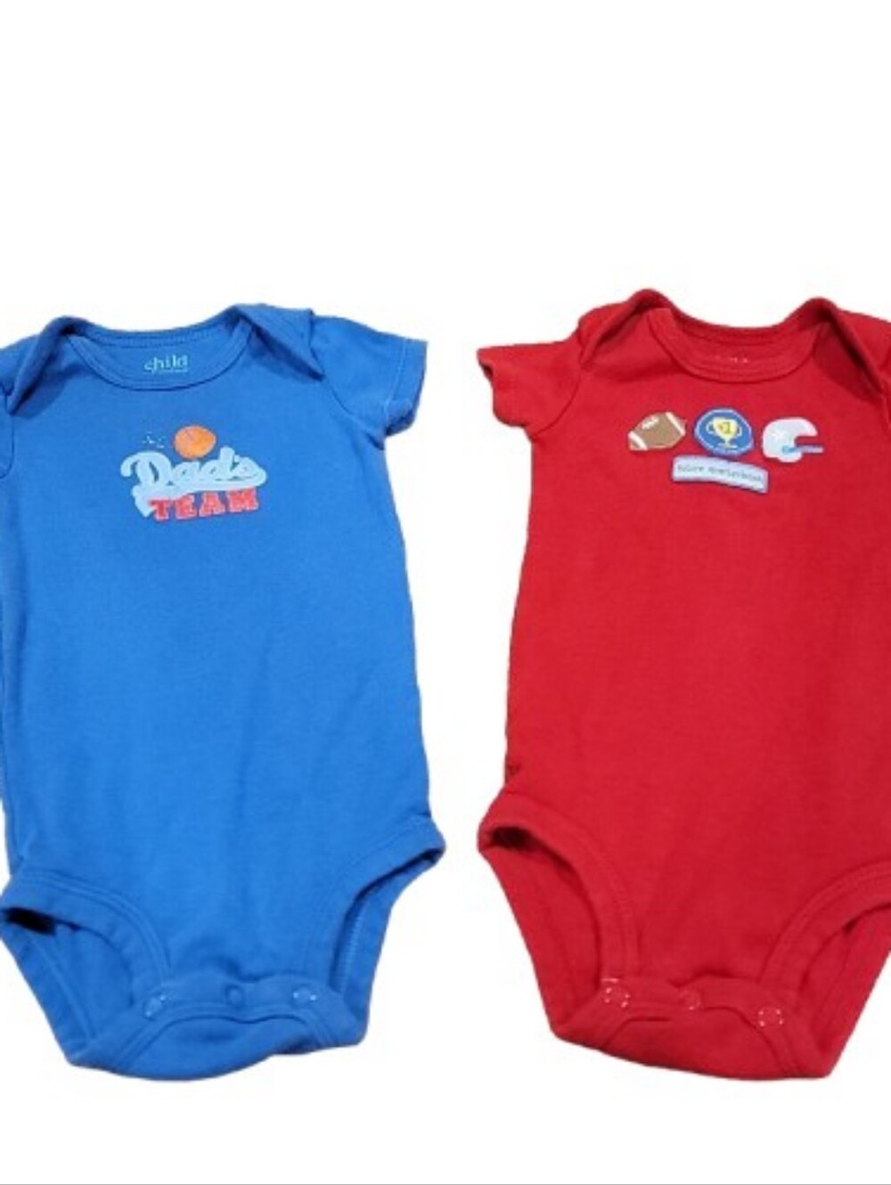 Carters Child of Mine 2 Pc Bodysuit Lot Boys 0-3M Blue Red Short Sleeve Sports